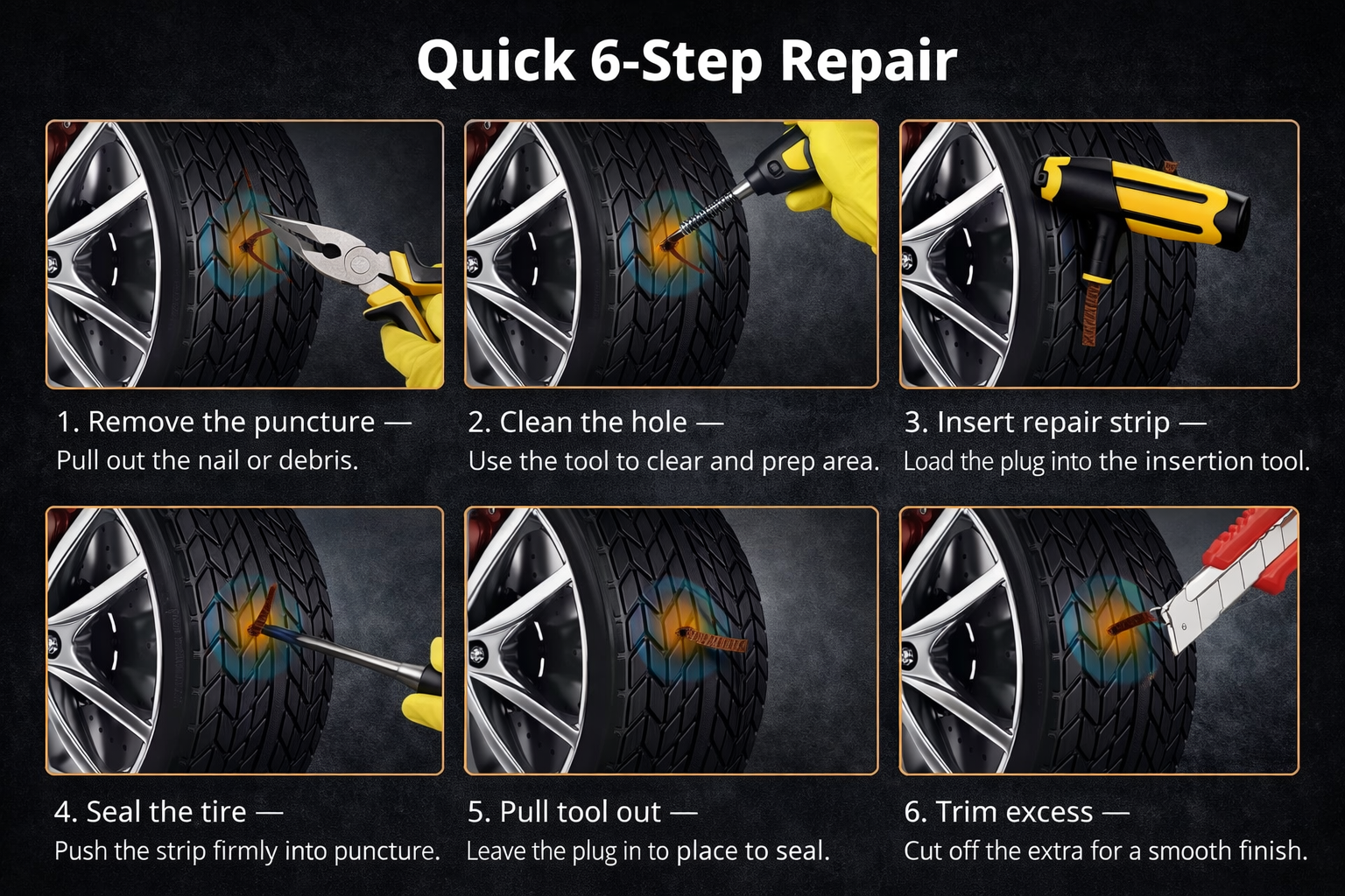 Compact Tire Plug Repair Kit for Cars & SUVs